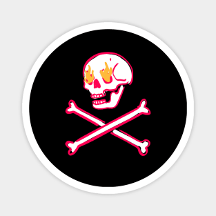 Pink Skull Fire Eyes Skeleton Vaporwave with crossed Bones Magnet